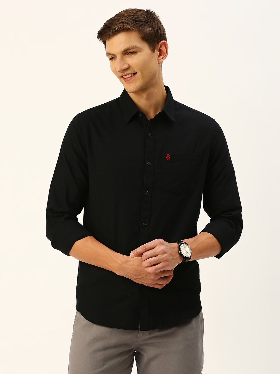 

Thomas Scott Classic Cotton Slim Fit Flannel Casual Shirt, Black