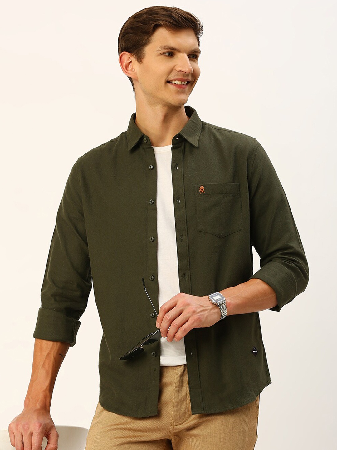 

Thomas Scott Men Classic Slim Fit Flannel Casual Shirt, Olive