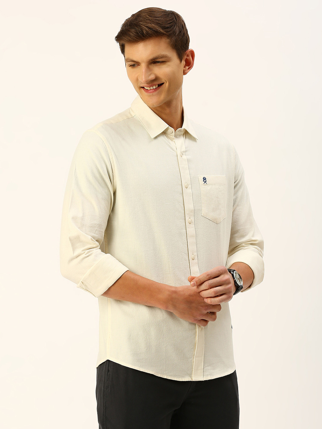 

Thomas Scott Men Classic Slim Fit Flannel Casual Shirt, Off white