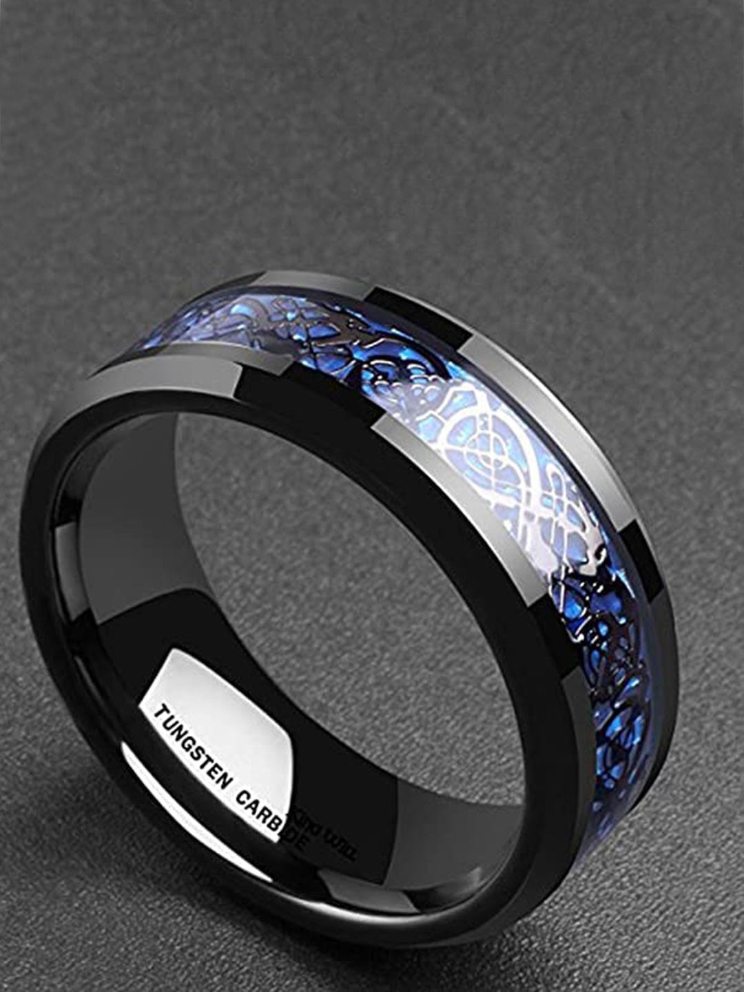 

KRYSTALZ Men Stainless Steel Dragon-patterned Band Ring, Black