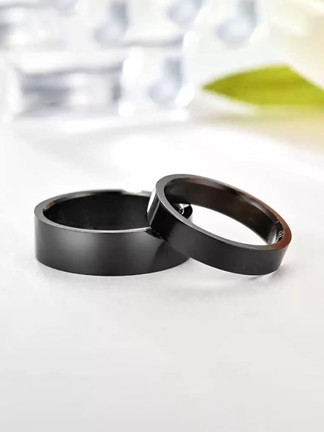 

KRYSTALZ Set Of 2 Stainless Steel Couple Band Rings, Black