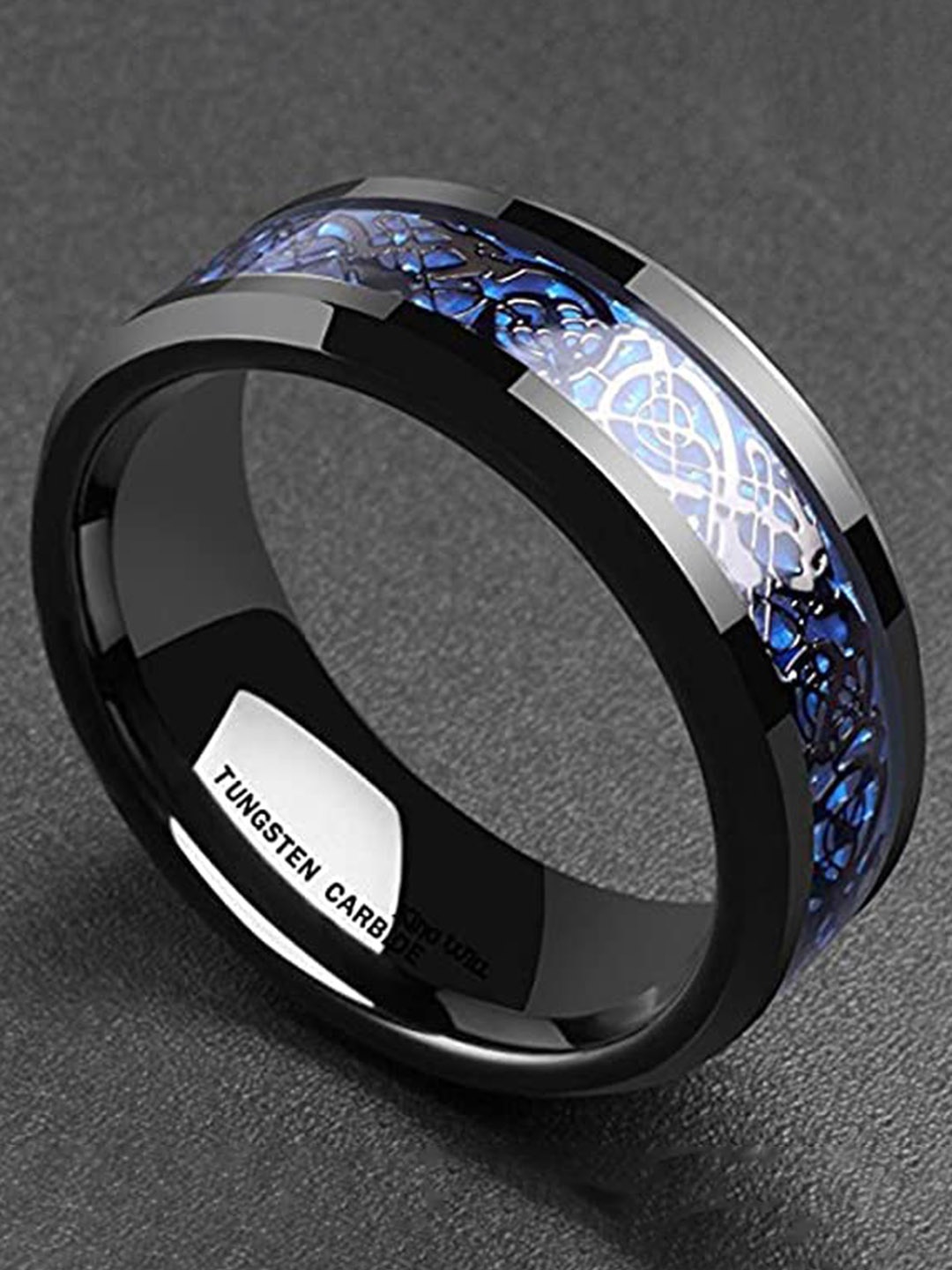 

KRYSTALZ Unisex Dragon-patterned Stainless Steel Band Ring, Black