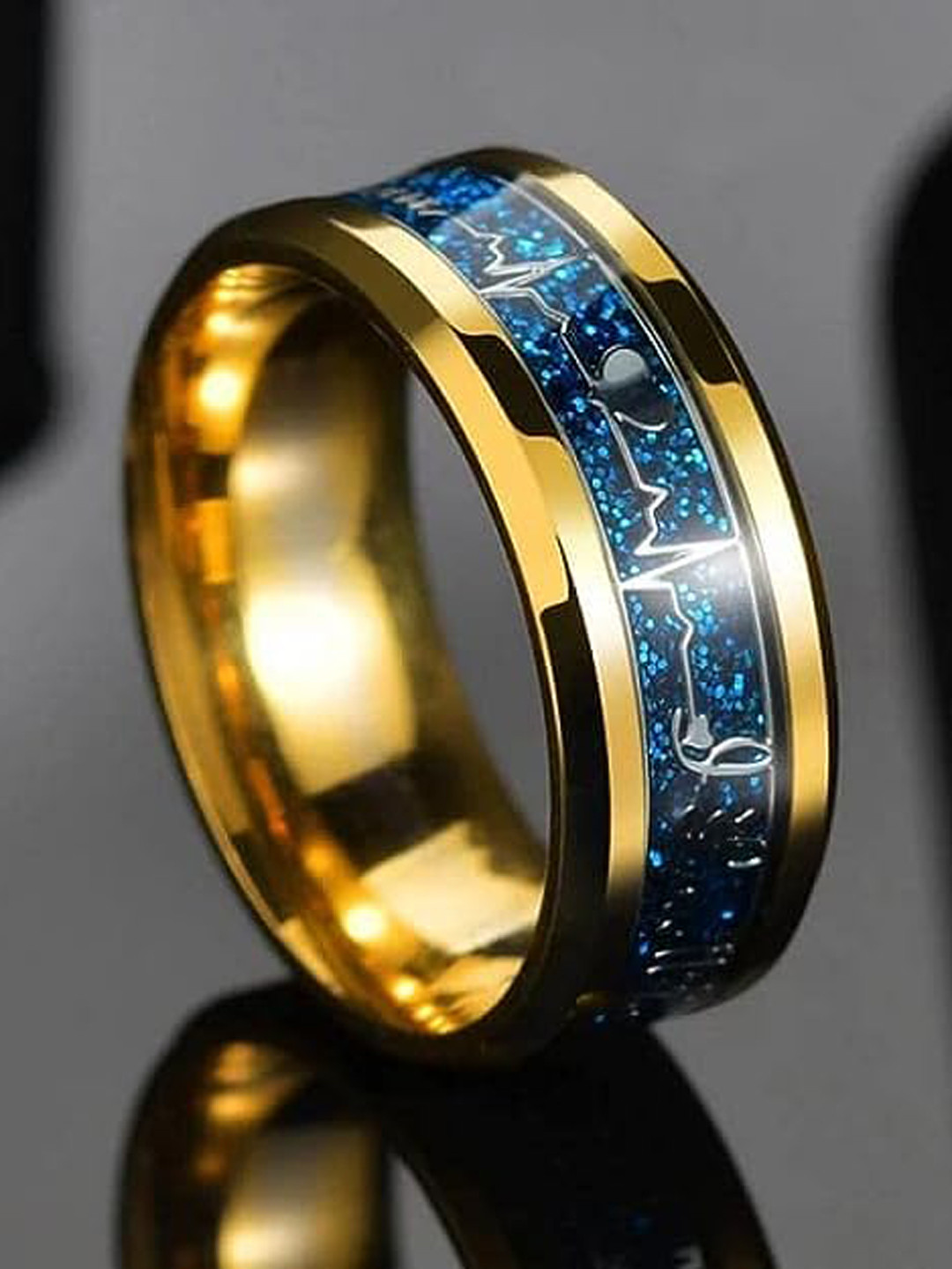 

KRYSTALZ Men Gold-Plated Heart Beat Finger Ring