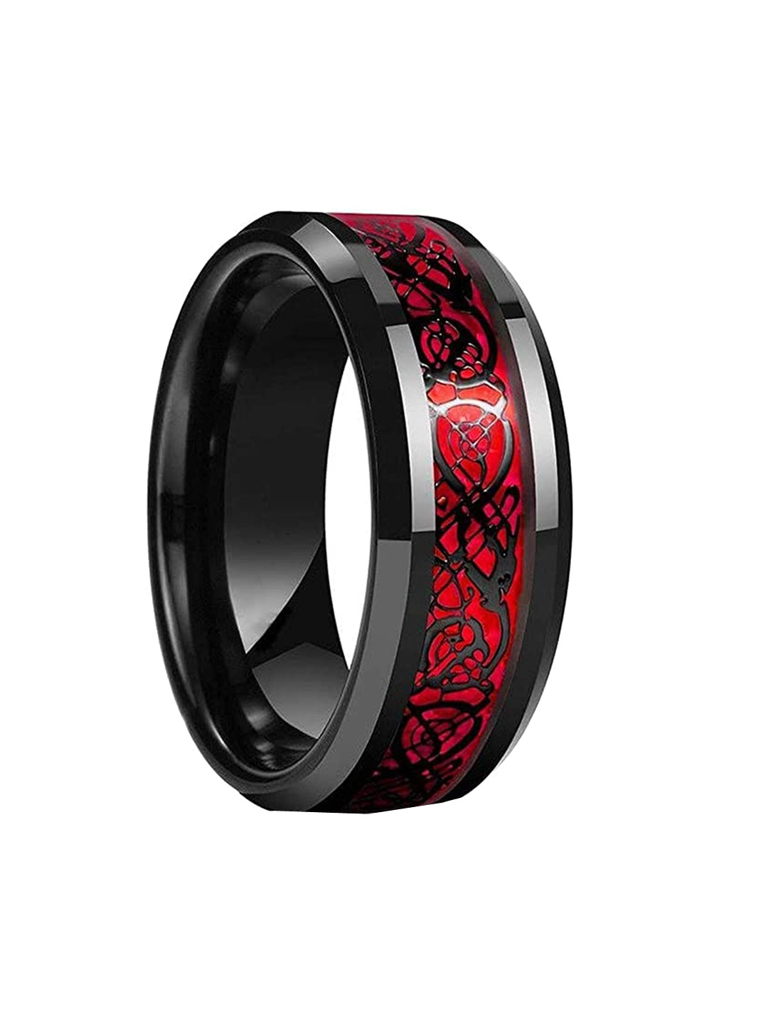 

KRYSTALZ Men Titanium Dragon Carved Finger Ring, Black