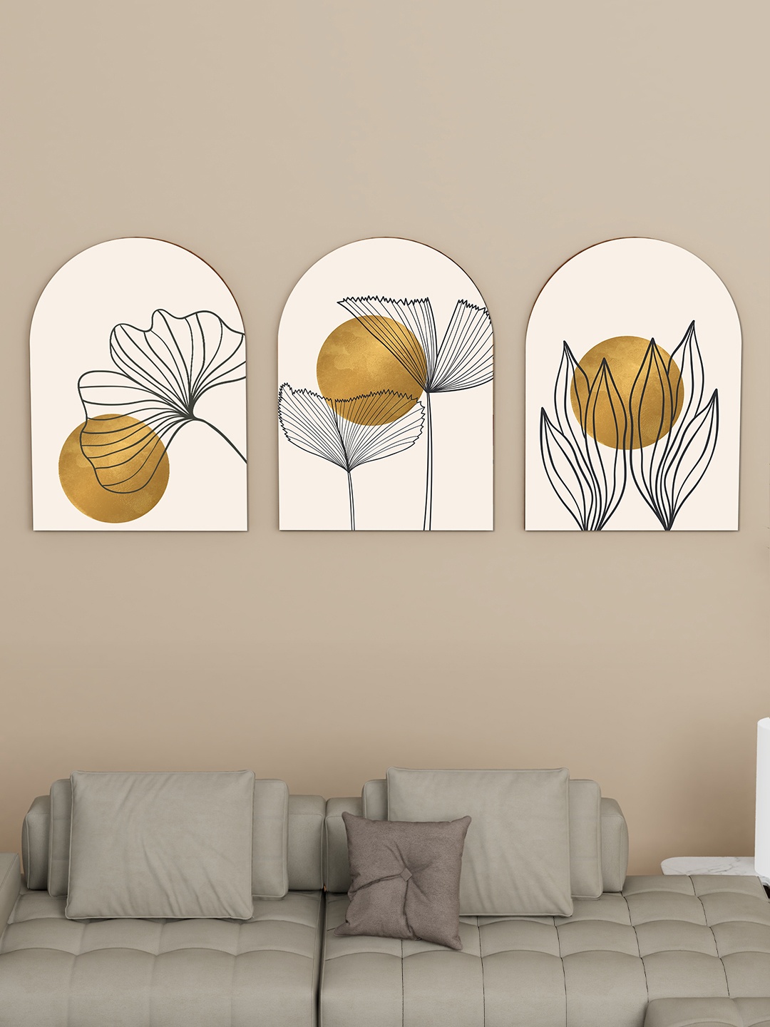 

Art Street 3-Pcs White & Golden Abstract Modern MDF Wall Art