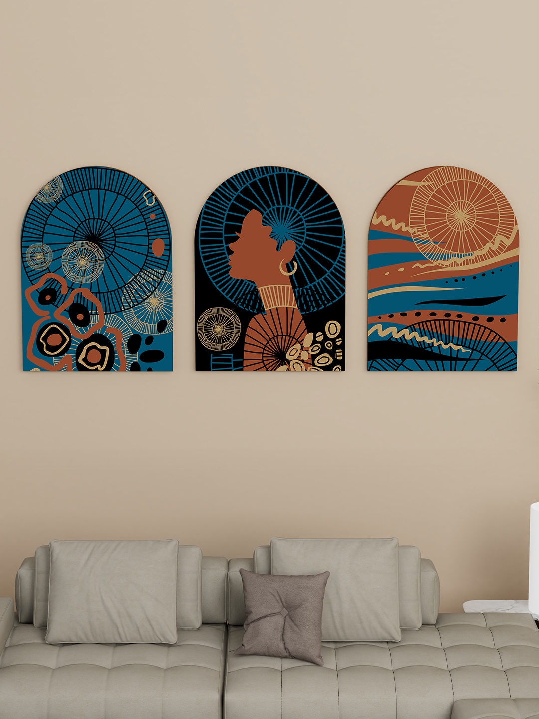 

Art Street 3-Psc Blue & Red Boho Design Dark Minimal Bohemian MDF Wall Art