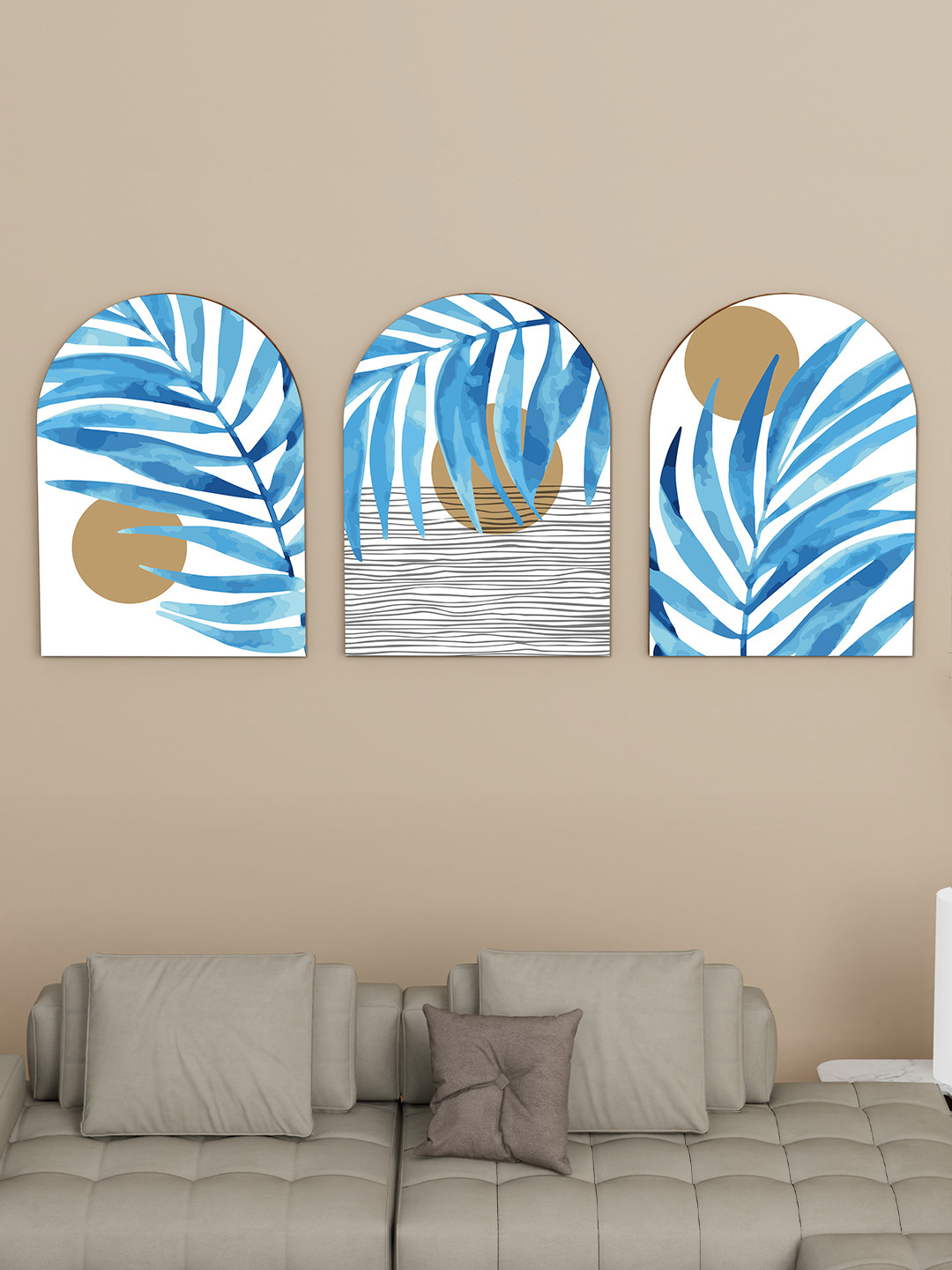 

Art Street 4-Pcs Blue & White Ocean Fronds Tropical leaf Modern MDF Wall Art