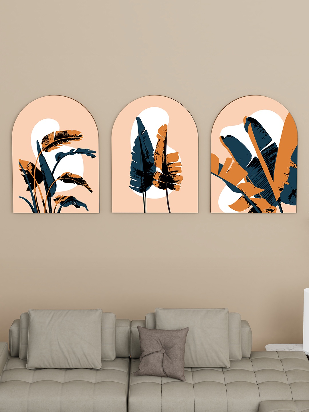 

Art Street 3-Pcs Black & Golden Tropical Leaf Modern MDF Wall Art