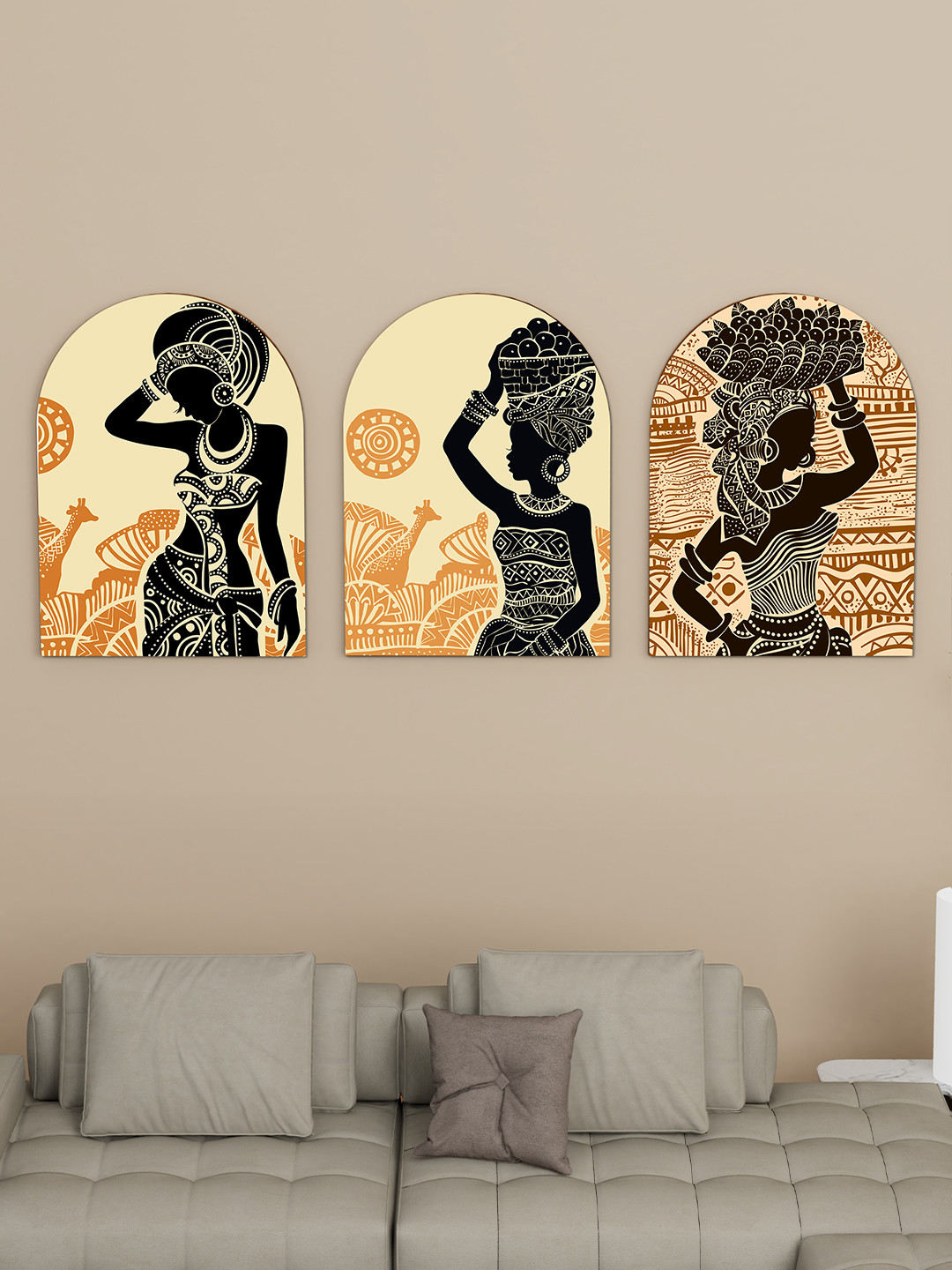 

Art Street Cream-color & Black 3 Pieces African Female Figures Painted Wall Art