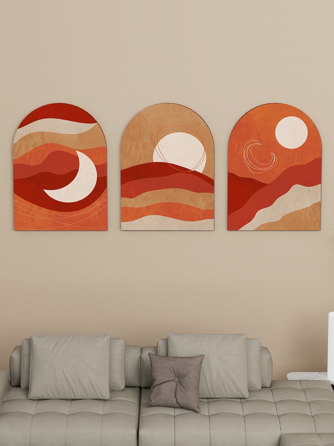 

Art Street Red & Beige 3 Pieces Boho Poster Sun Moon Painted Wall Art