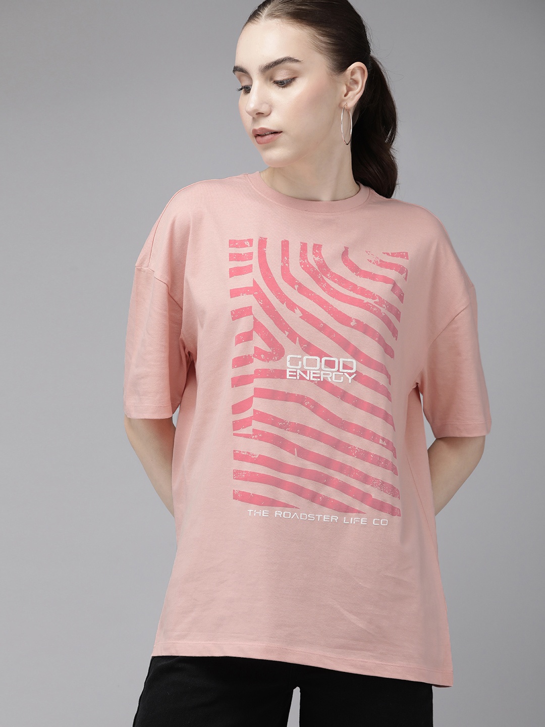 

Roadster Women Graphic Printed Boxy T-shirt, Coral