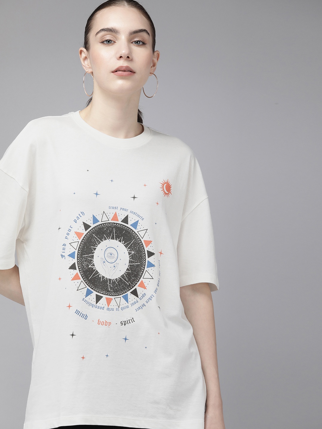 

Roadster Women Graphic Printed Boxy T-shirt, Off white