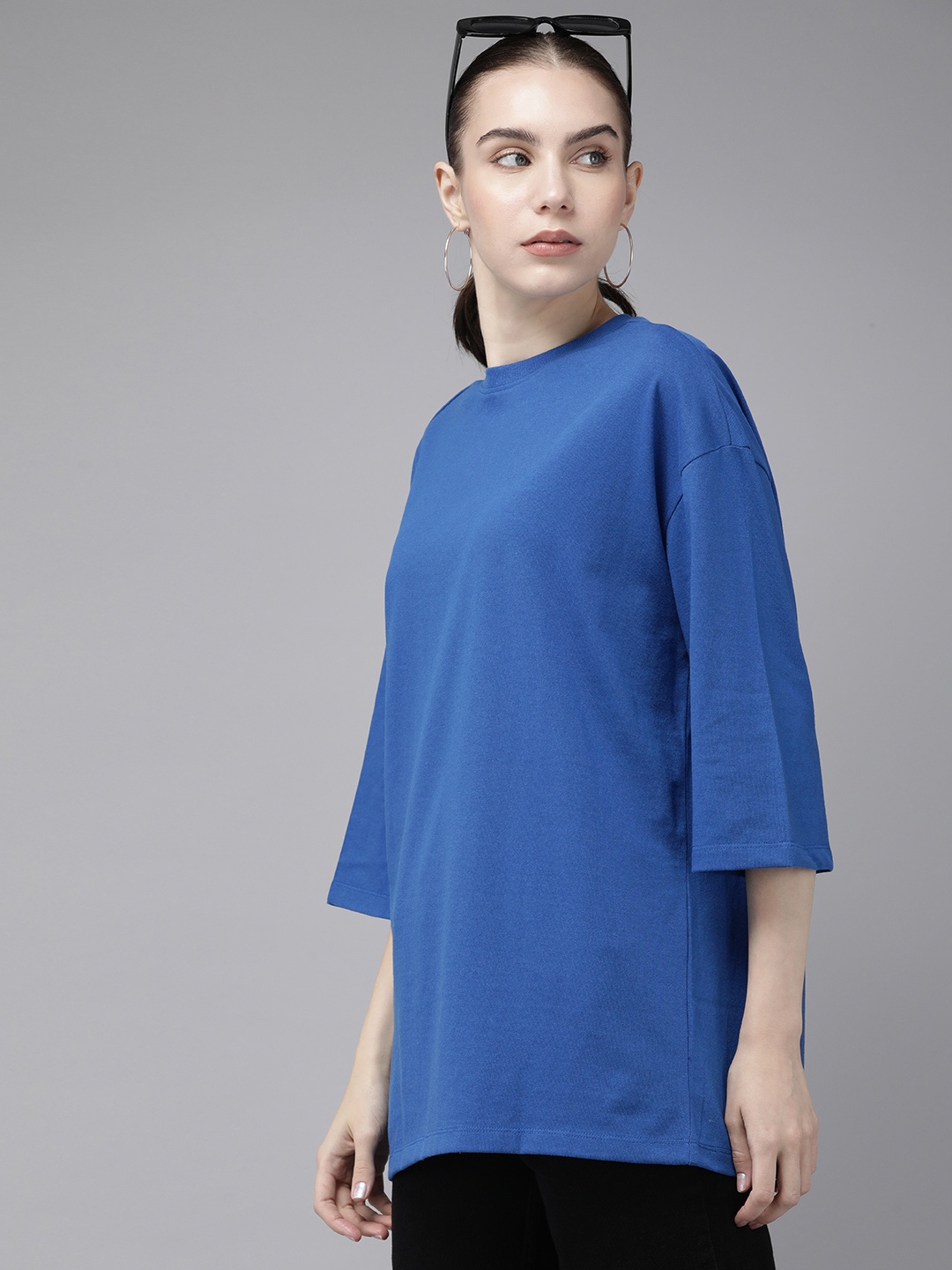 

Roadster Women Solid Oversized T-shirt, Blue