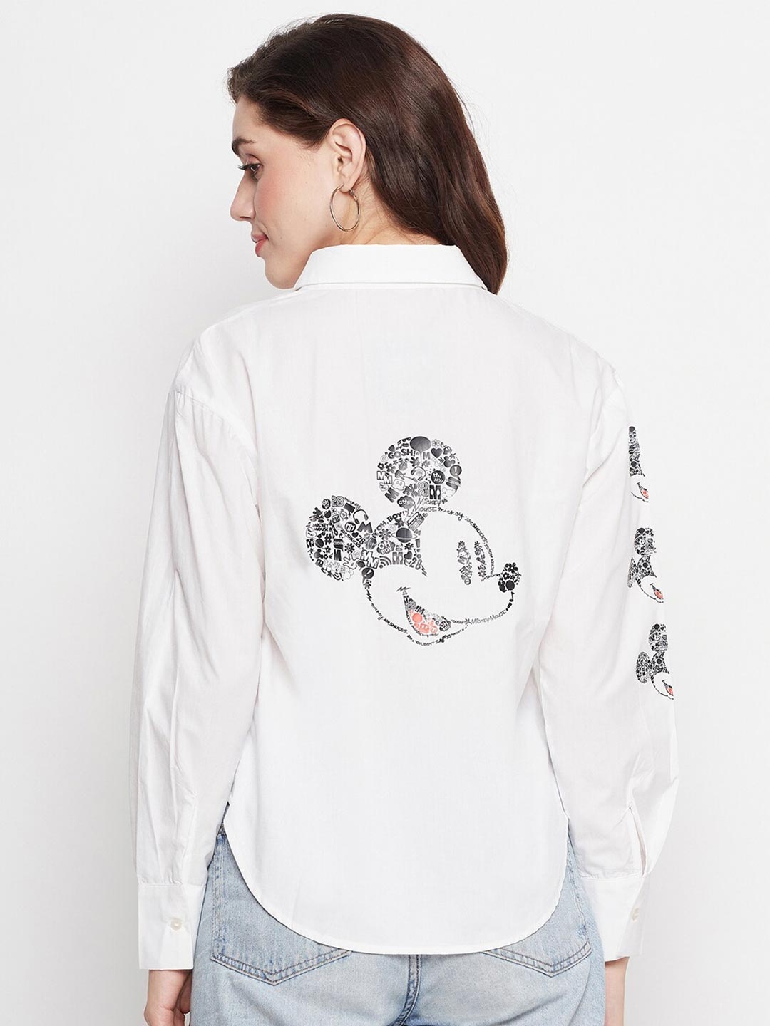 

CAMLA Mickey Mouse Graphic Printed Cotton Crop Shirt, White