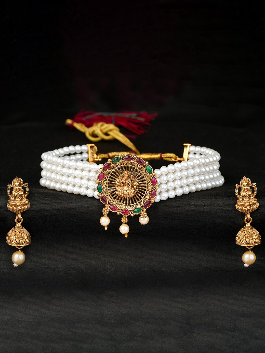 

Vita Bella Gold-Plated Stone-Studded & Beaded Jewellery Set