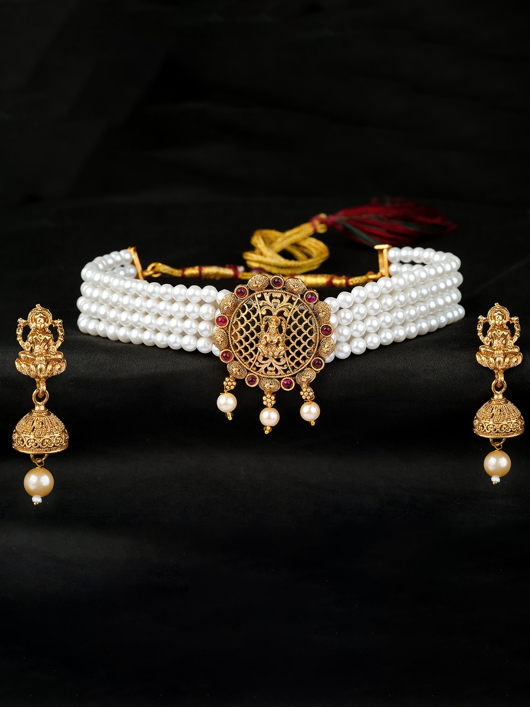 

Vita Bella Gold-Plated Stone-Studded & Beaded Necklace and Earrings