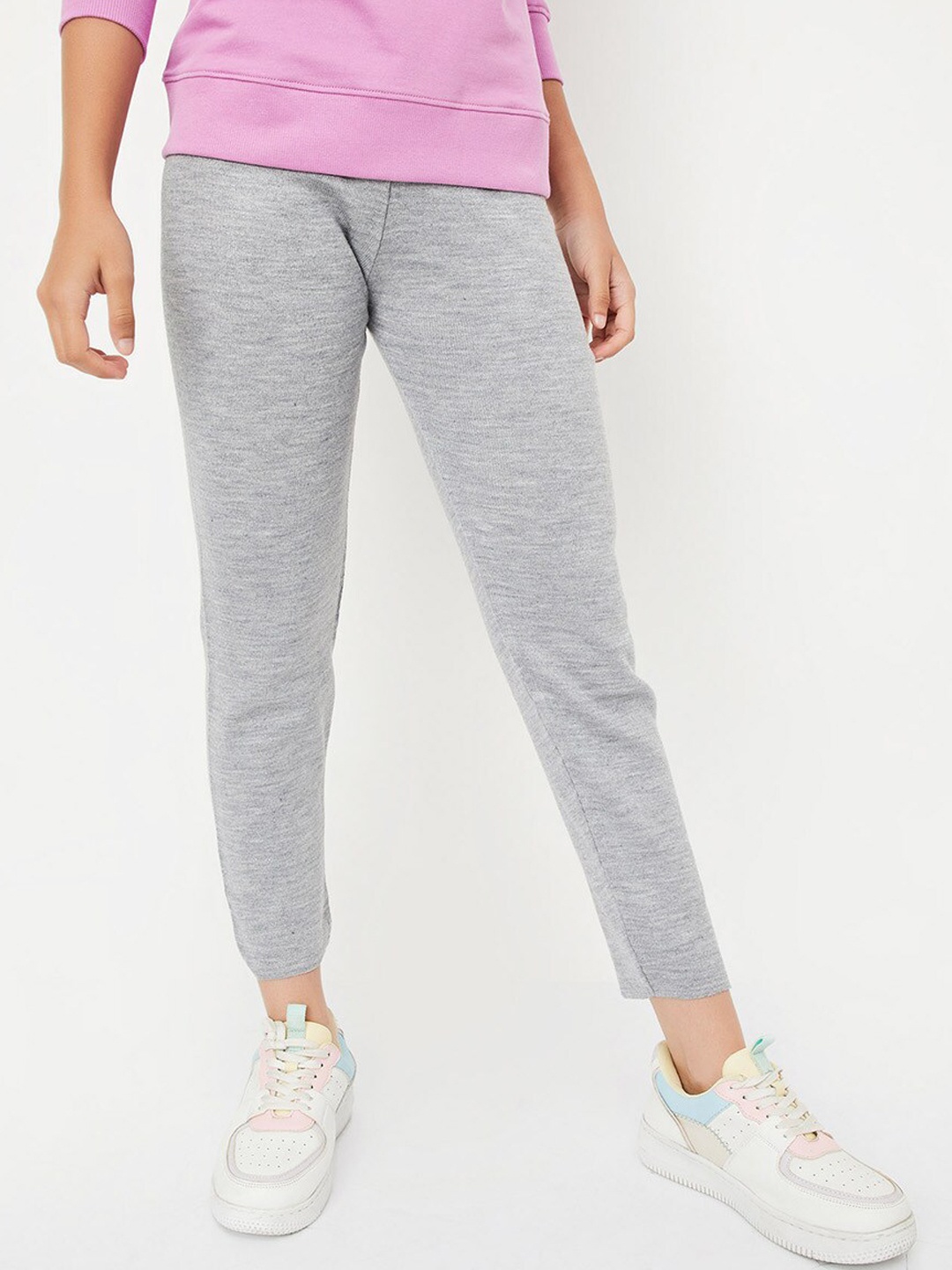 

max Girls Knitted Regular Fit Cotton Track Pants, Grey