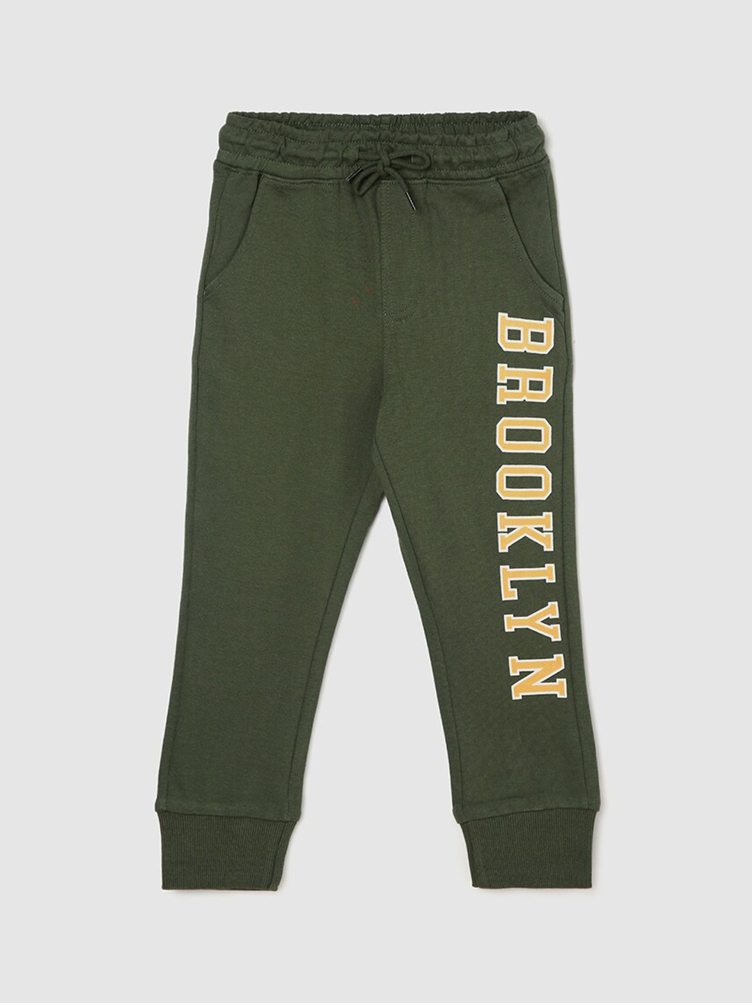 

max Boys Typography Printed Pure Cotton Jogger, Olive