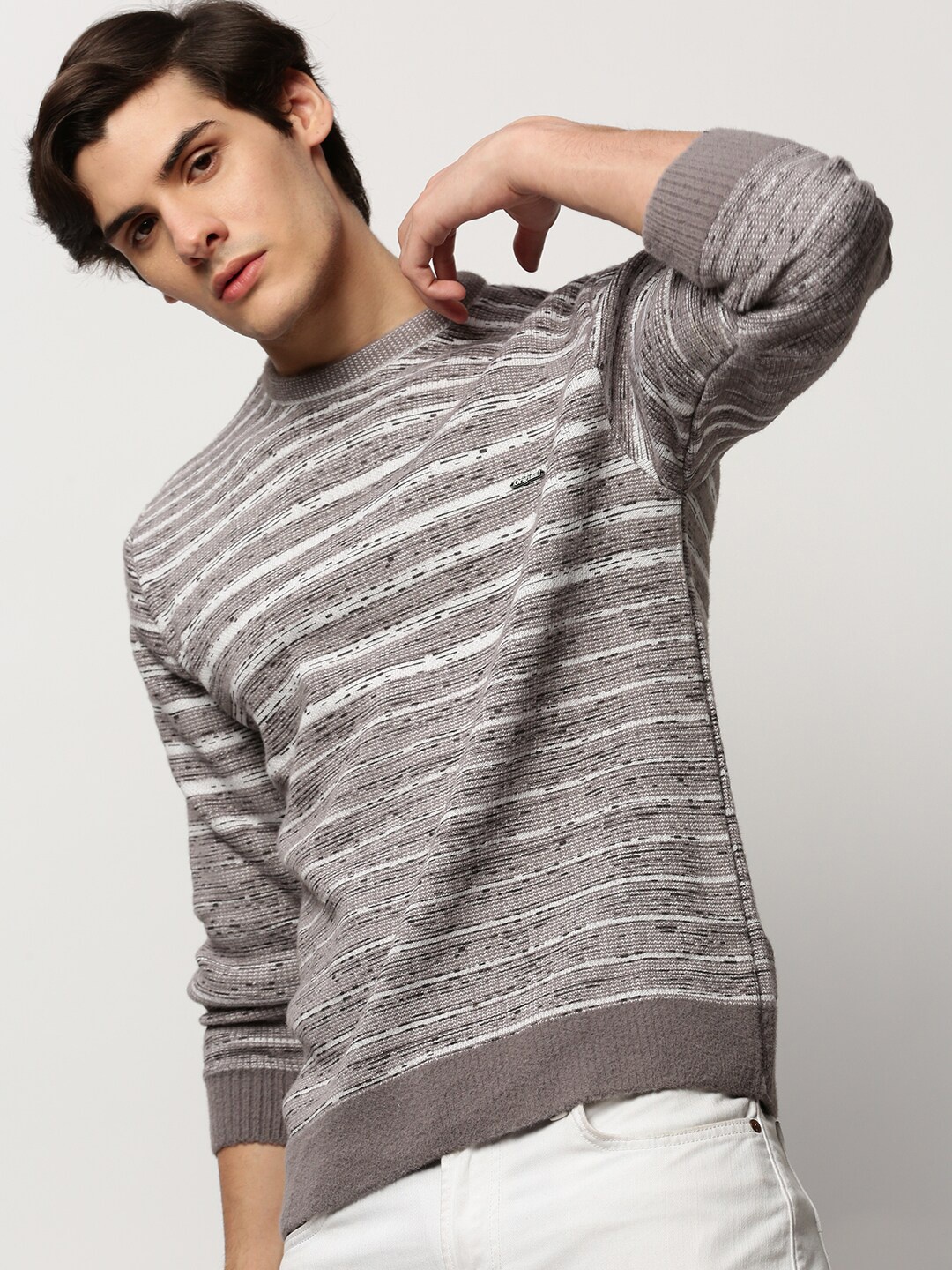 

SHOWOFF Striped Acrylic Pullover, Grey