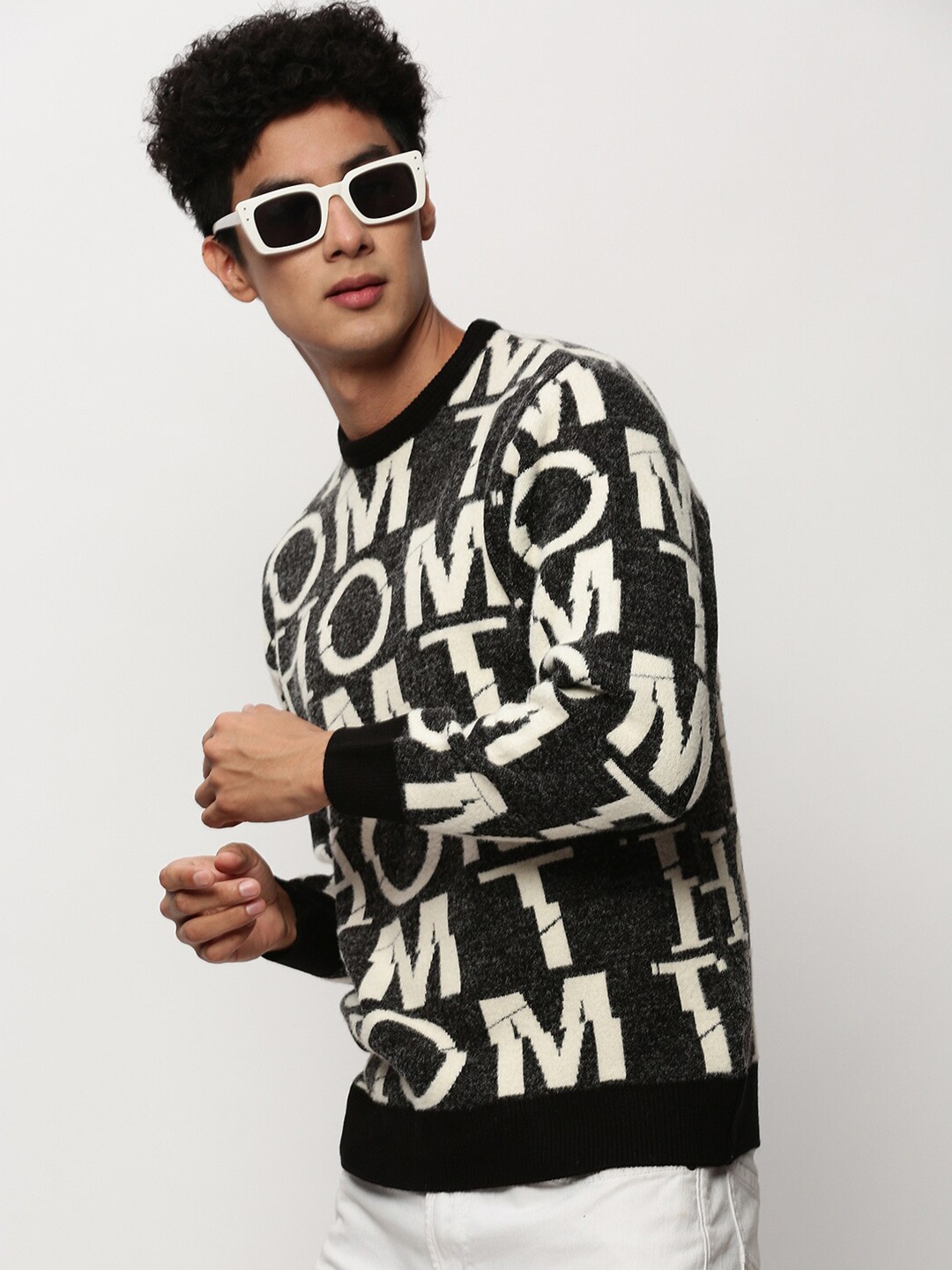 

SHOWOFF Typography Self Design Acrylic Pullover, Black