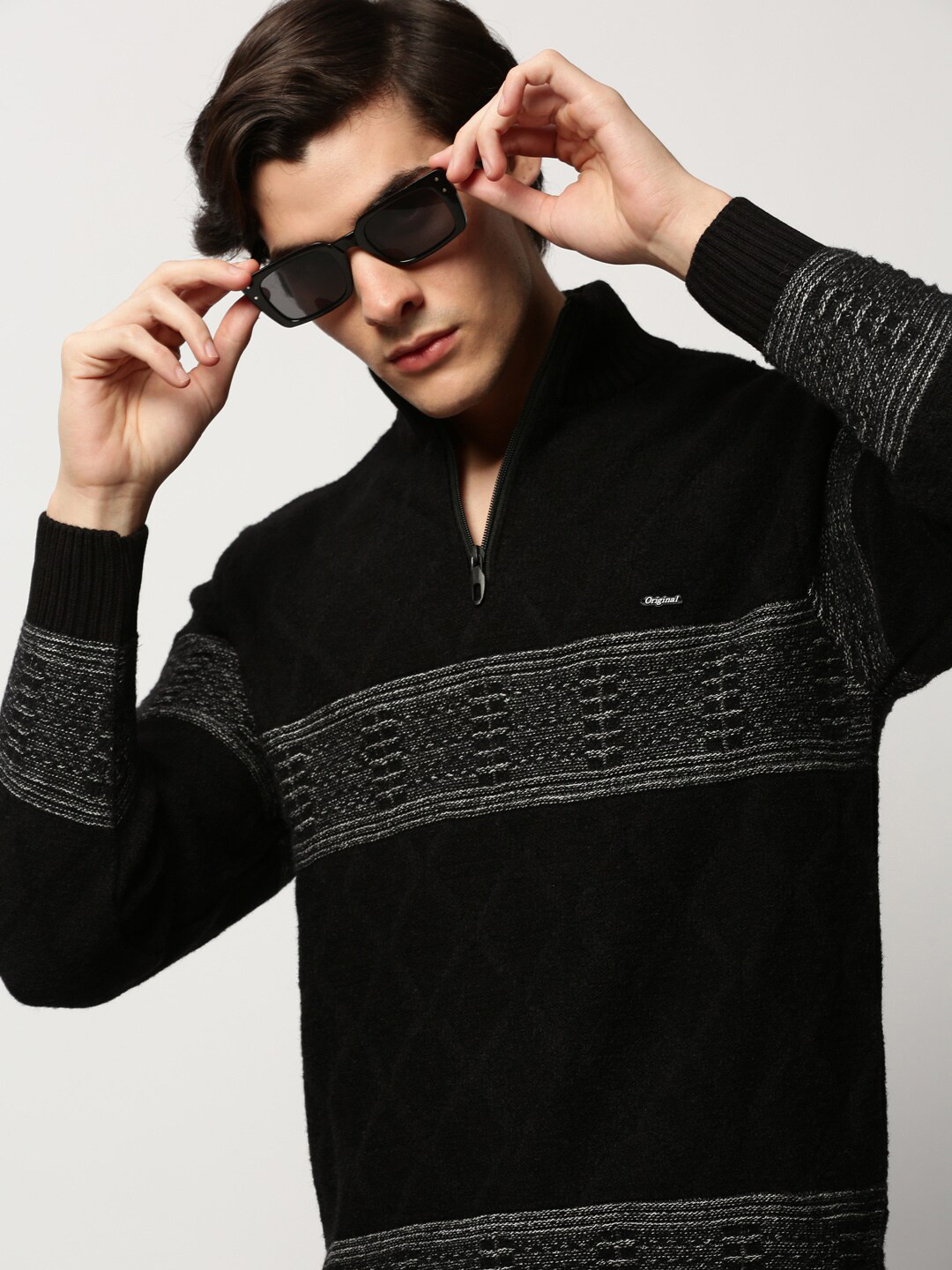 

SHOWOFF Striped Acrylic Pullover, Black