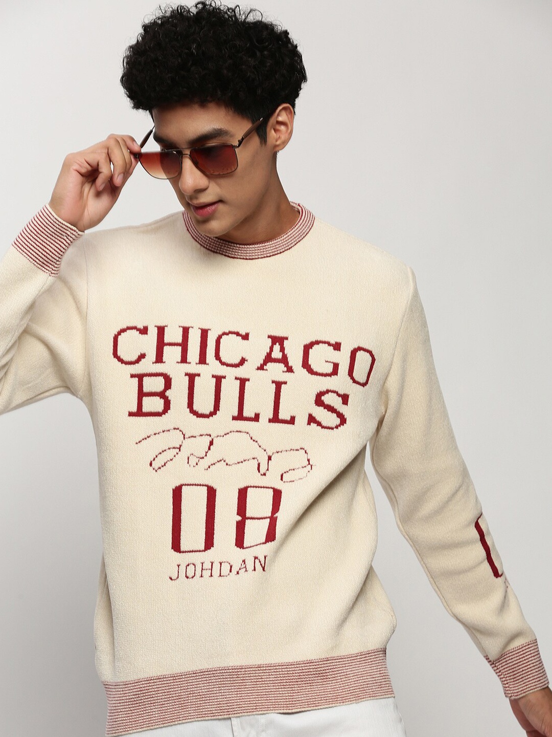 

SHOWOFF Typography Self Design Acrylic Pullover, Cream