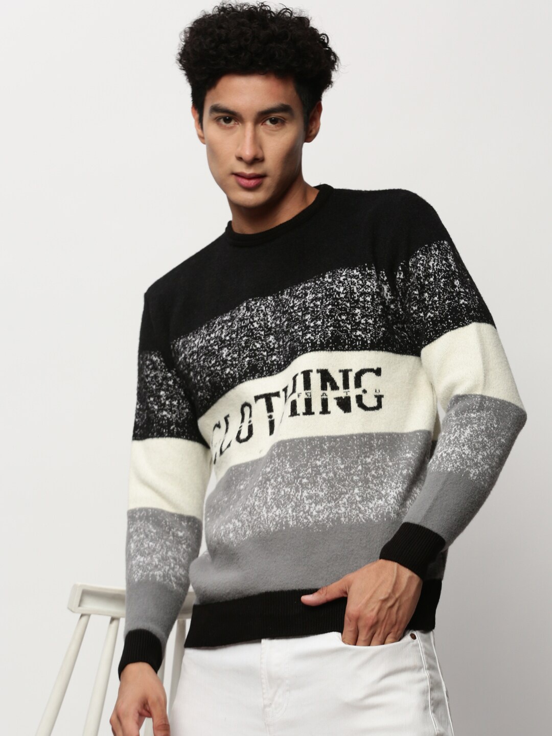 

SHOWOFF Colourblocked Acrylic Pullover, Black