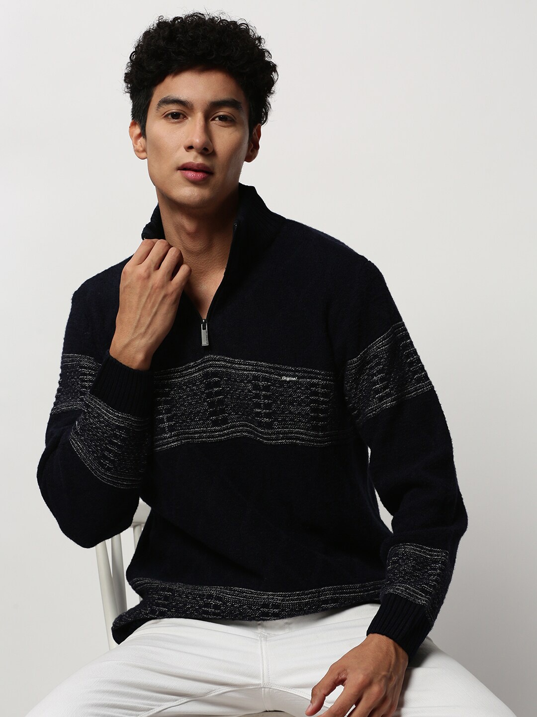 

SHOWOFF Striped Acrylic Pullover, Navy blue