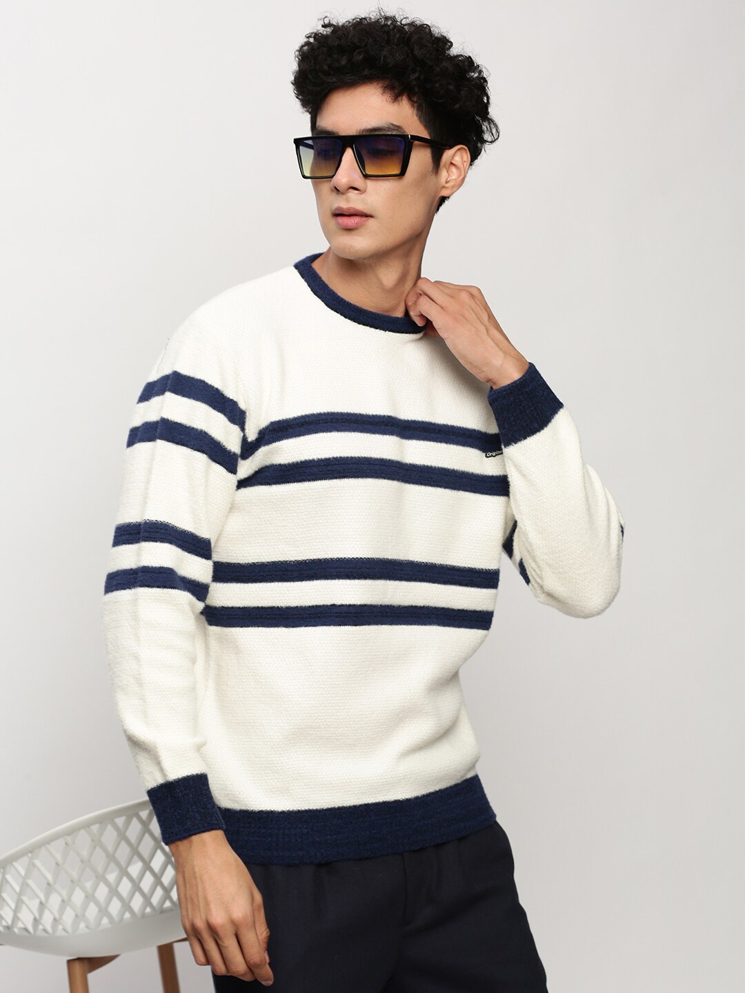 

SHOWOFF Striped Acrylic Pullover, Off white