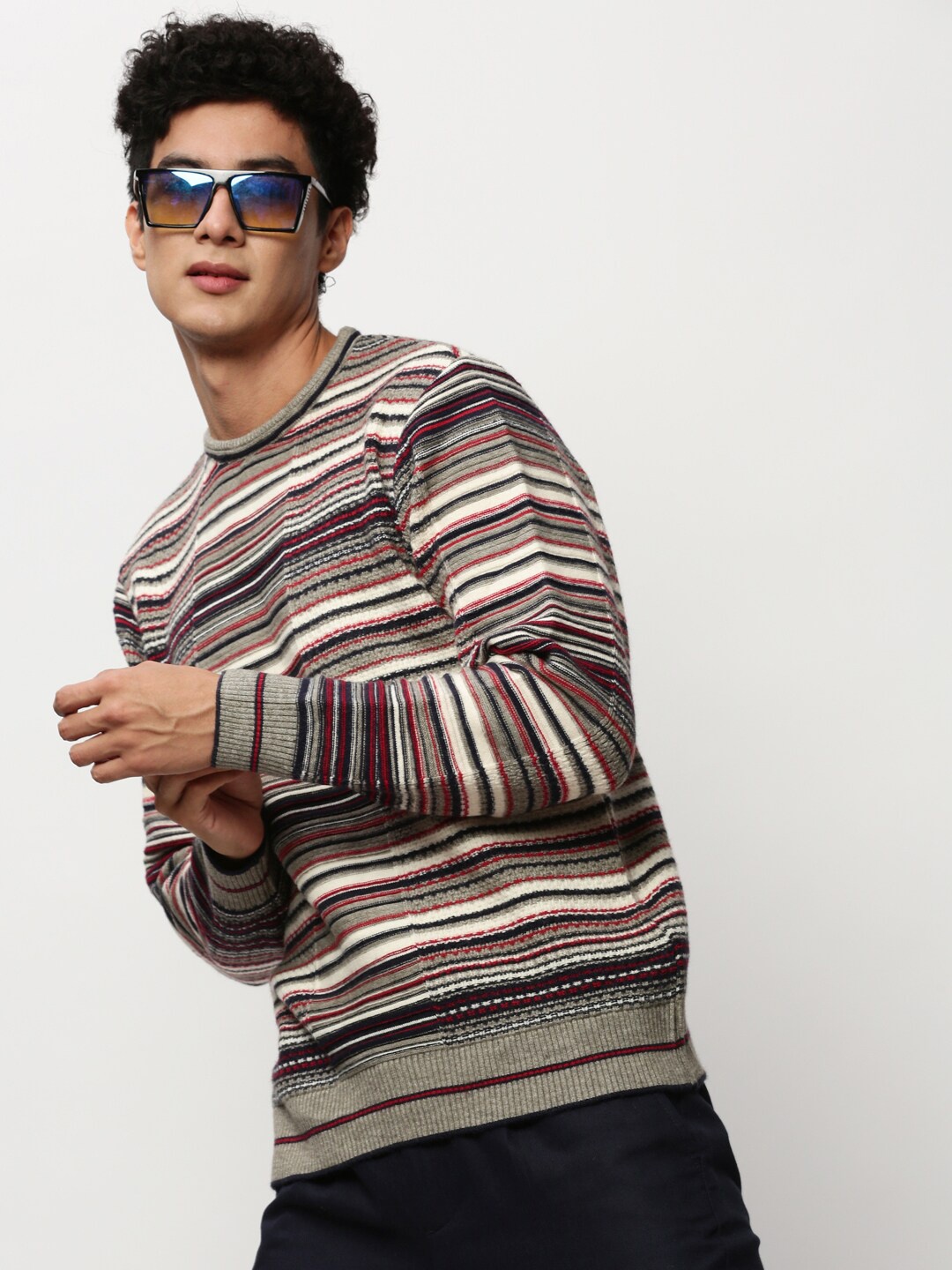 

SHOWOFF Striped Acrylic Pullover, Grey