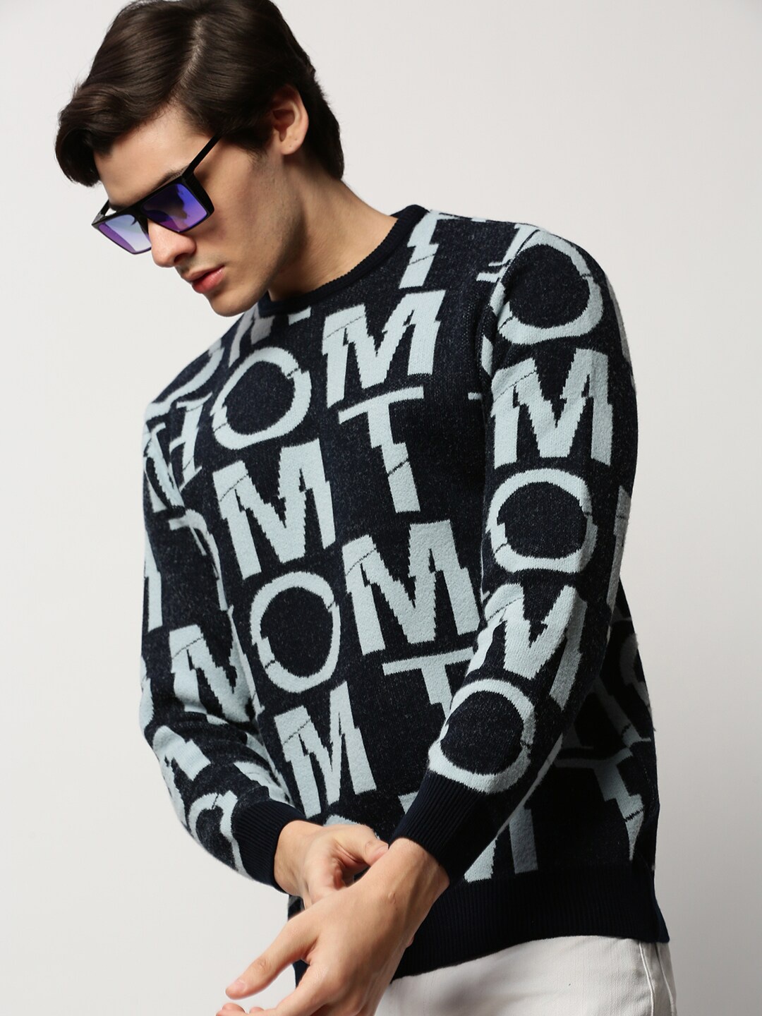 

SHOWOFF Typography Self Design Acrylic Pullover, Navy blue