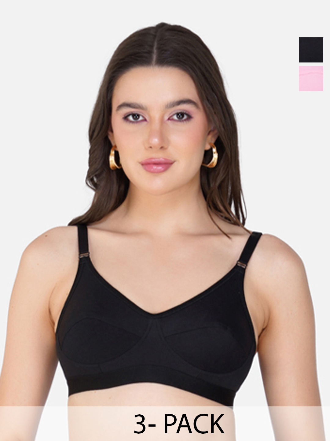 

Teenager Women Non Padded Cotton Soft & Comfortable Fabric Everyday Tshirt Bras, Black