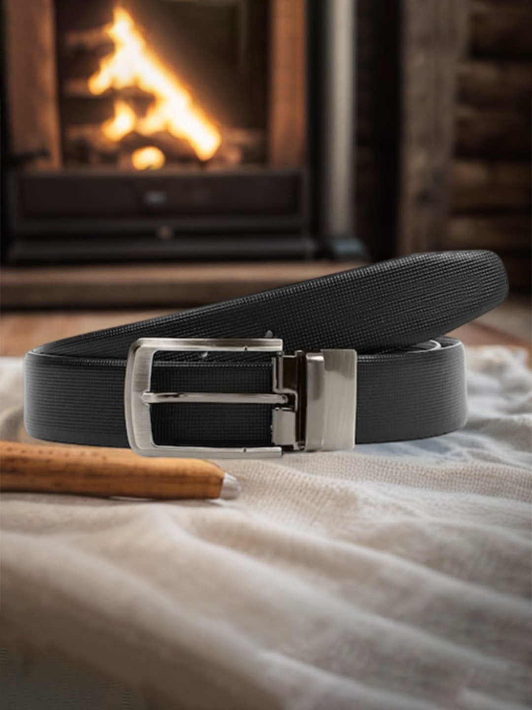 

Roadster Men Textured Reversible Leather Belt, Black