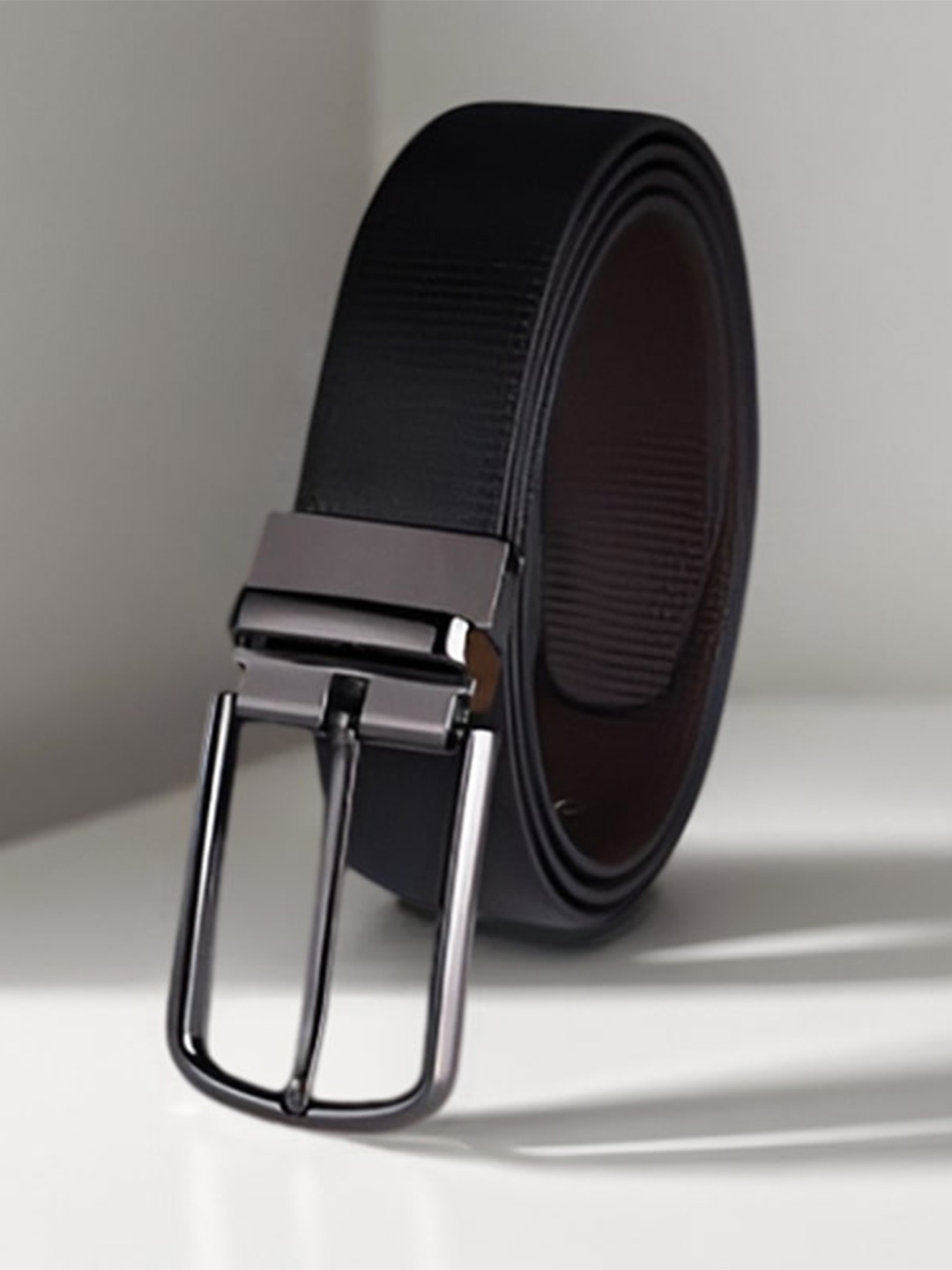 

Roadster Men Textured Reversible Leather Belt, Black