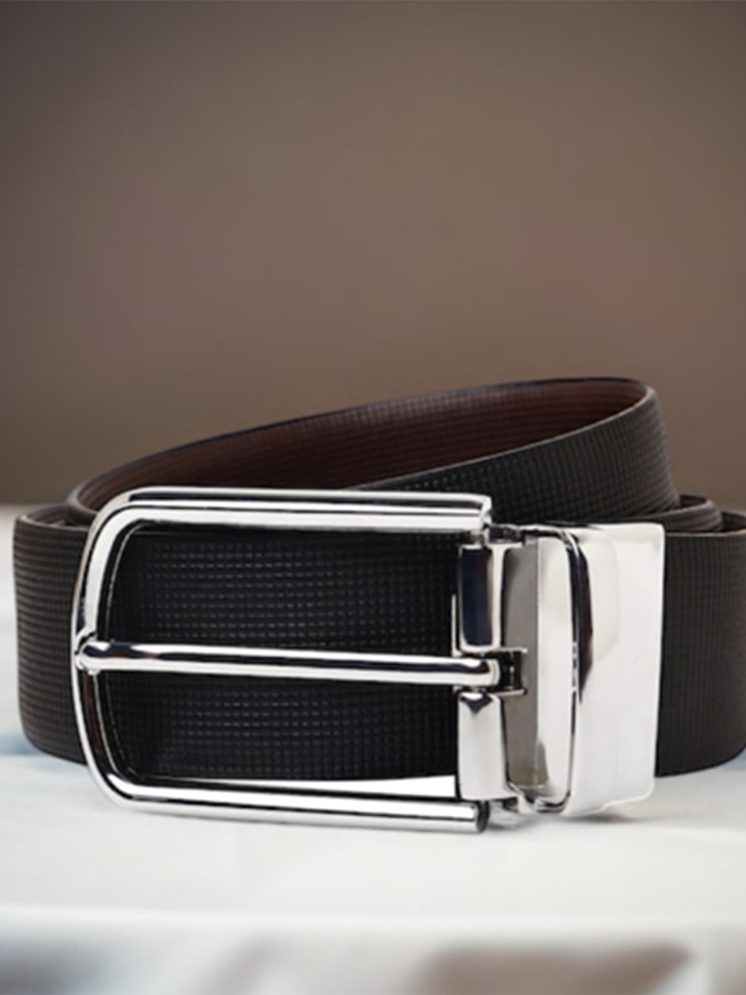 

Roadster Men Textured Reversible Italian Leather Formal Belt, Black