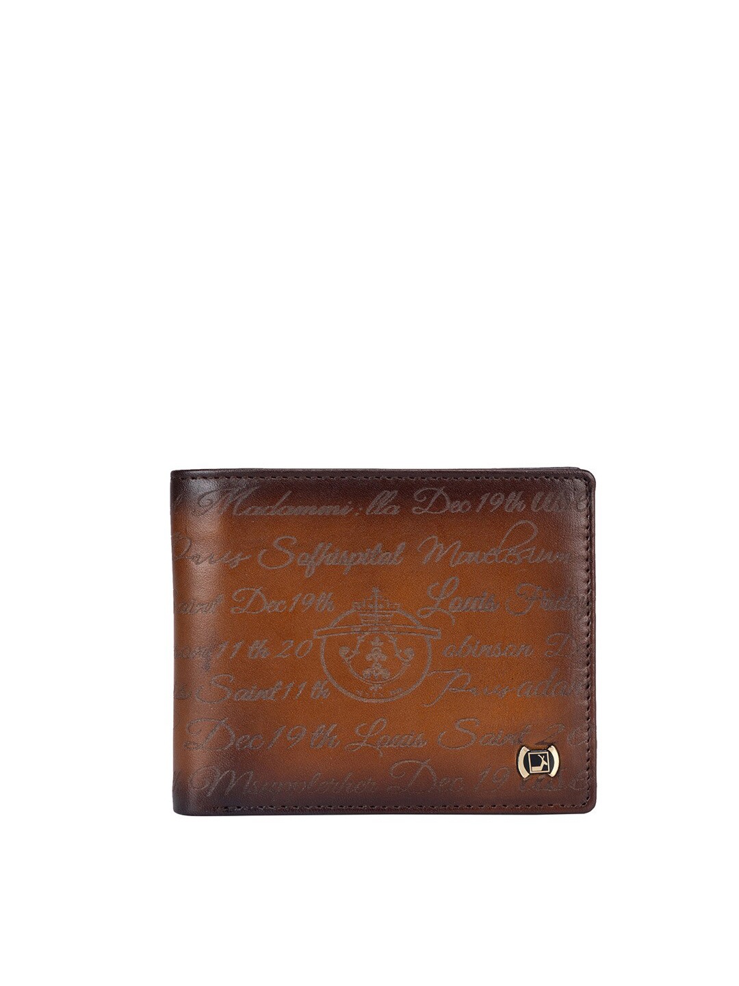 

Da Milano Women Typography Printed Leather Two Fold Wallet, Brown