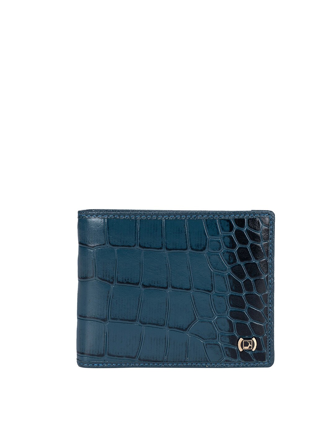 

Da Milano Women Blue & Black Textured Leather Two Fold Wallet