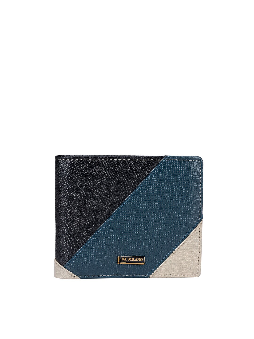 

Da Milano Women Colourblocked Leather Two Fold Wallet, Black