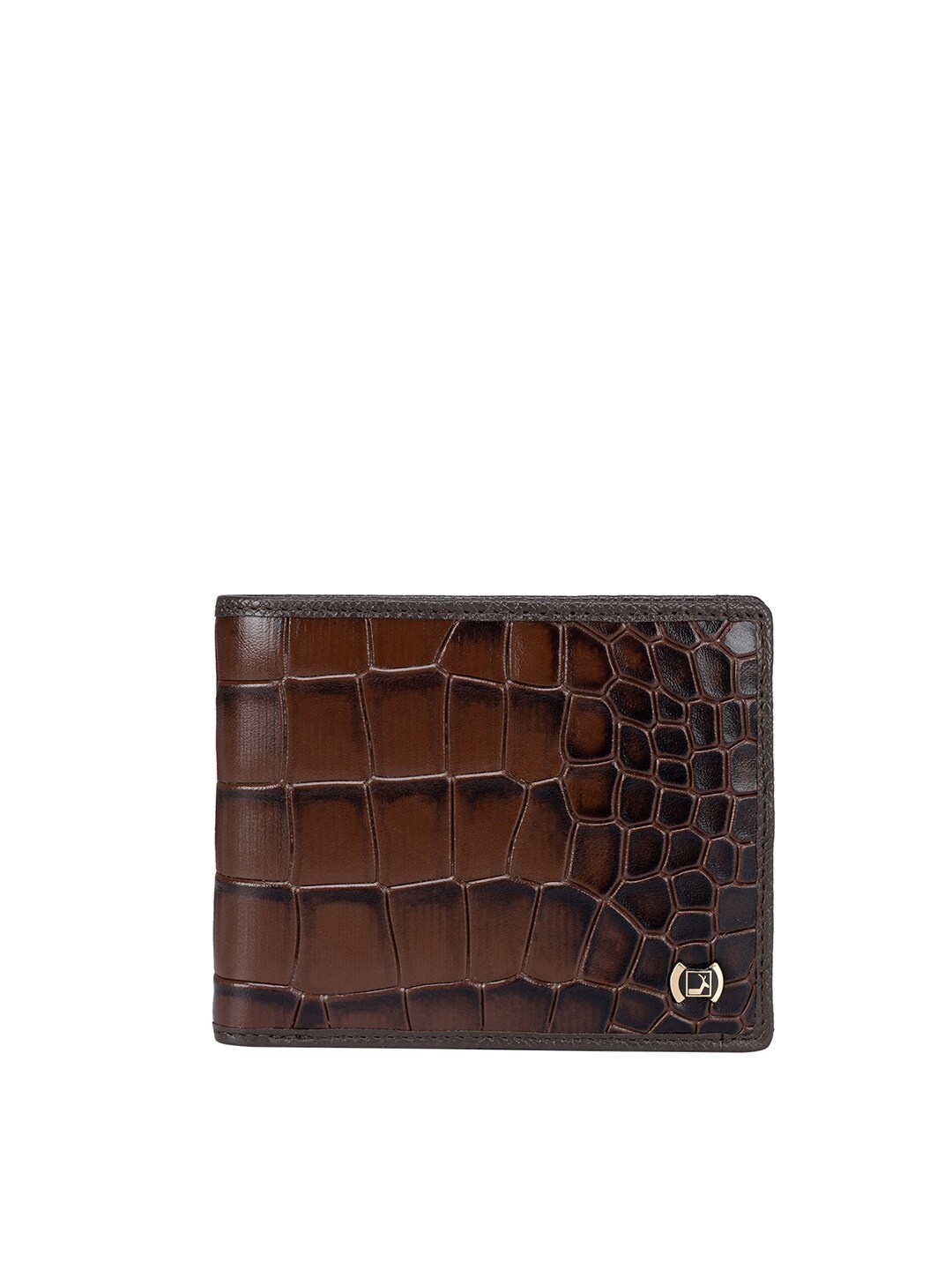 

Da Milano Women Animal Textured Leather Two Fold Wallet, Brown