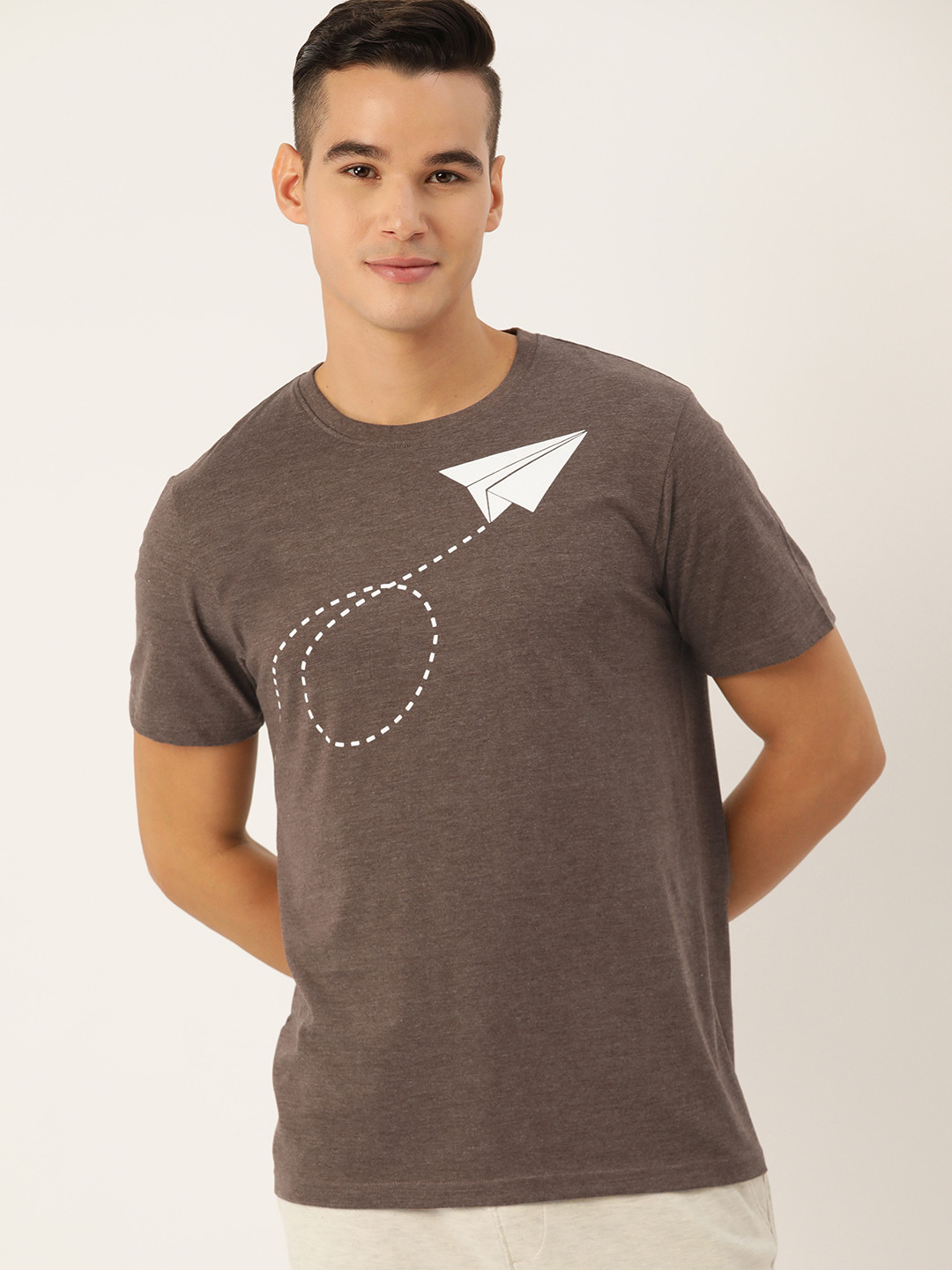 

ETC Men Printed Pure Cotton T-shirt, Brown