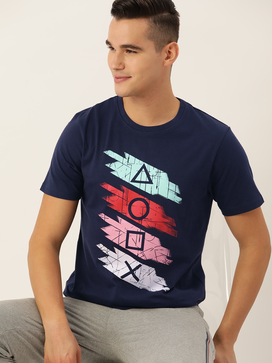

ETC Men Printed Pure Cotton T-shirt, Navy blue