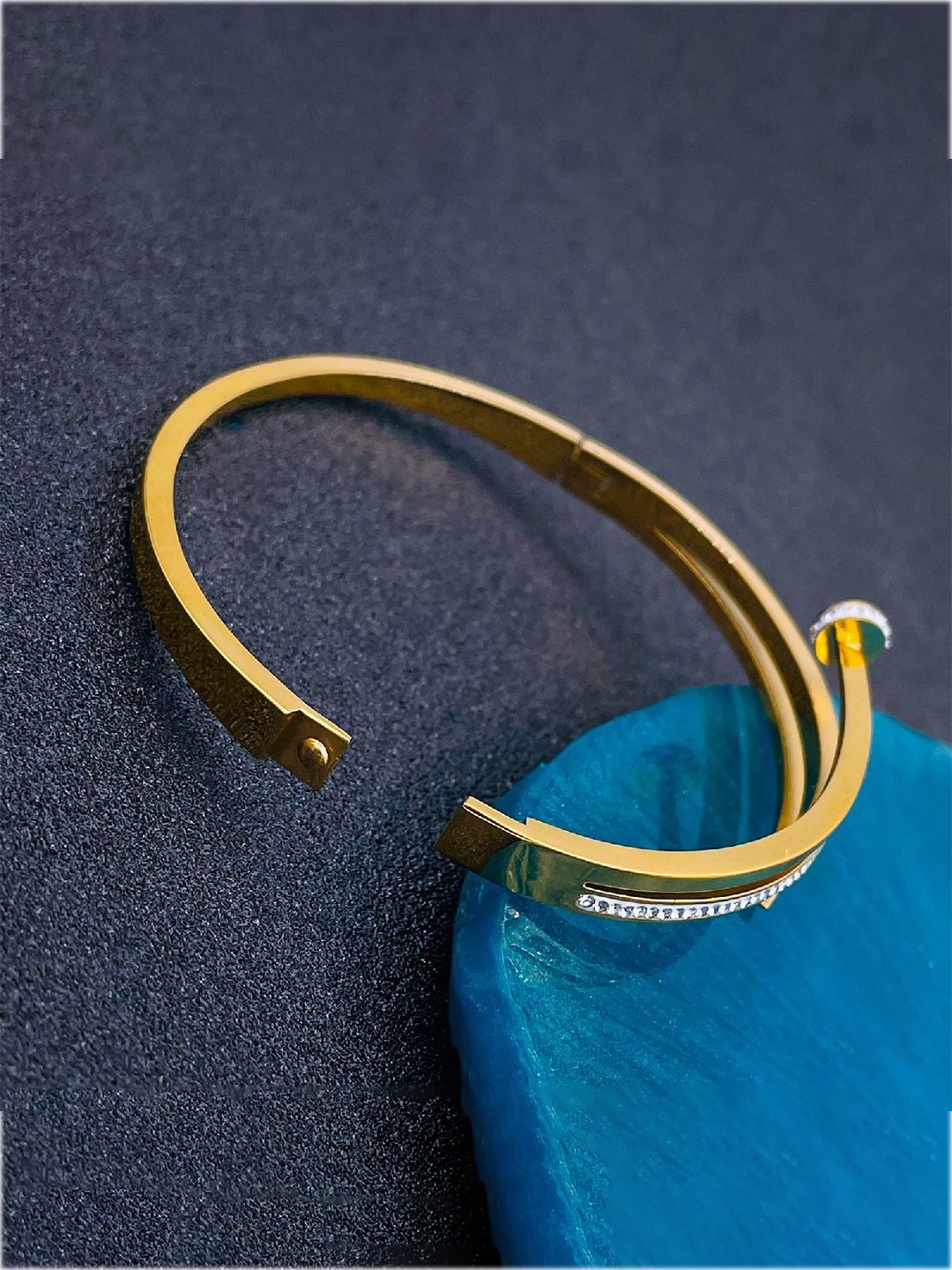 

ZIVOM Gold-Plated Cubic Zirconia Studded Bangle-Style Bracelet
