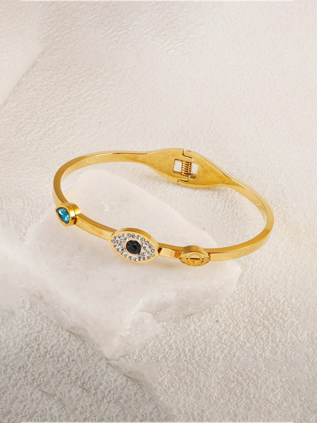 

ZIVOM Stainless Steel Cubic Zirconia Gold-Plated Kada Bracelet