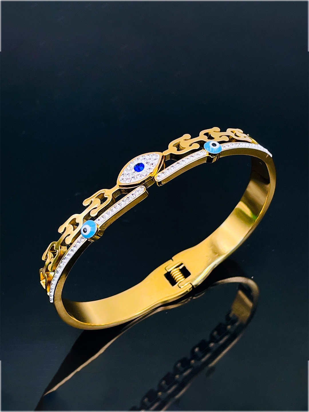 

ZIVOM Stainless Steel Cubic Zirconia Gold-Plated Kada Bracelet