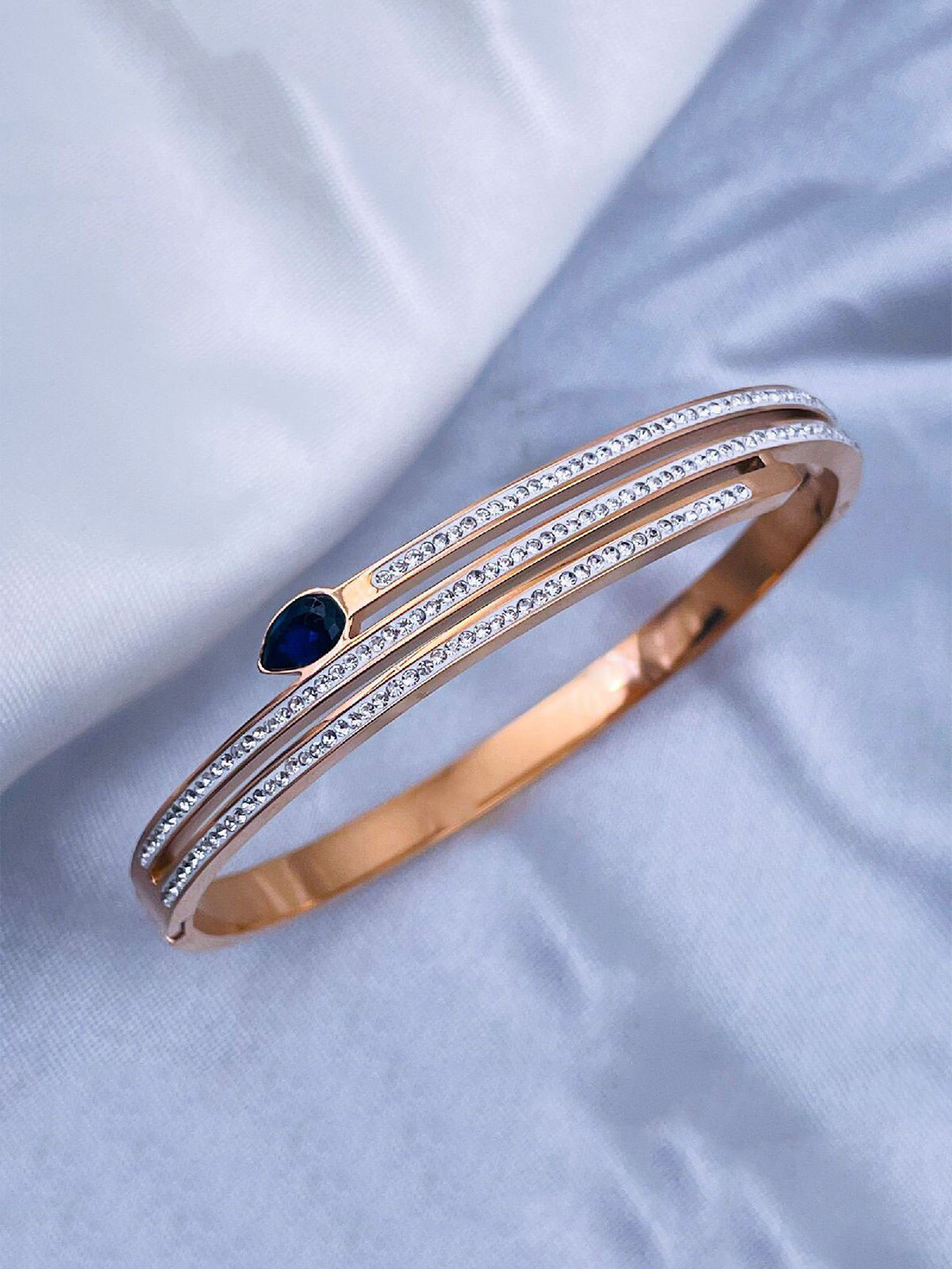 

ZIVOM Rose Gold-Plated Cubic Zirconia Kada Bracelet