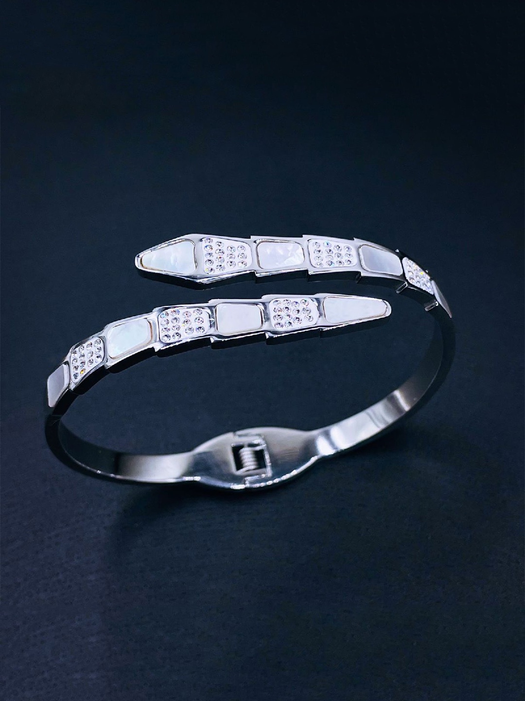 

ZIVOM Silver-Plated Cubic Zirconia Studded Kada Bracelet