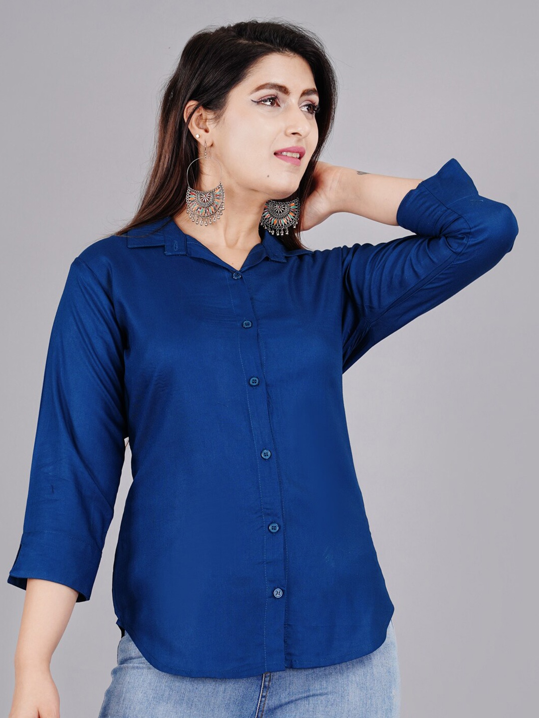 

TREND ME Spread Collar Casual Shirt, Navy blue