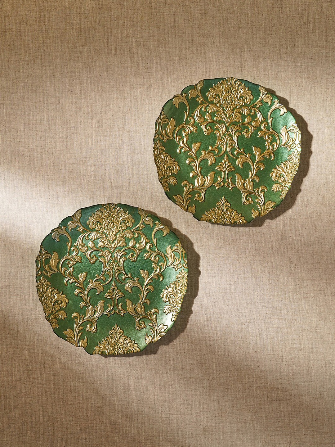 

Pure Home and Living Green & Gold Toned 2 Pieces Baroque Glass Dinner Plates