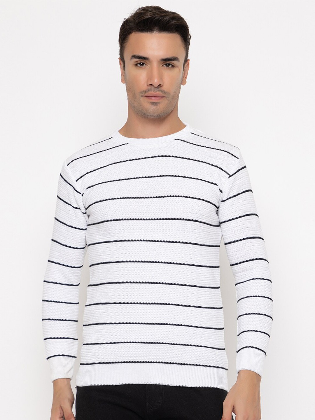 

TYSORT Striped Wool Pullover Sweater, White