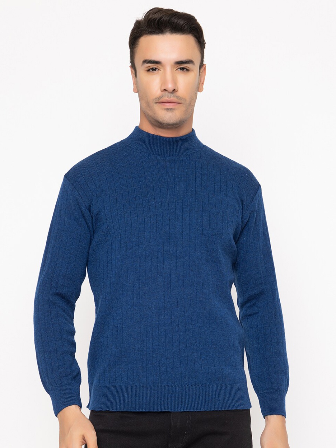 

TYSORT Ribbed Mock Collar Wool Pullover Sweater, Navy blue